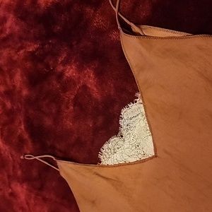 Intimately FREE PEOPLE Small Women's Lace Cami Camisole Brown Copper Satin